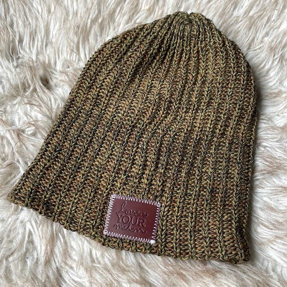 Love Your Melon Slouchy Olive Green Speckled Beanie